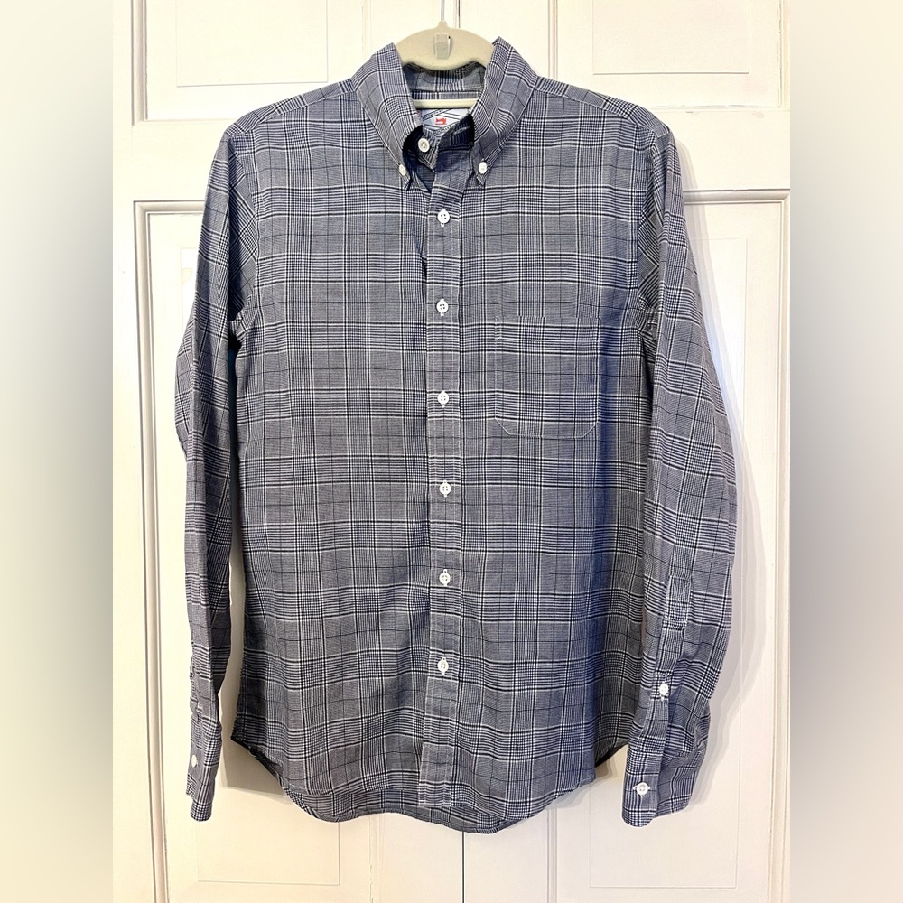 Epaulet Brooklyn Bespoke Mens Buttondown Shirt 100% Cotton Black Navy Plaid Sz S